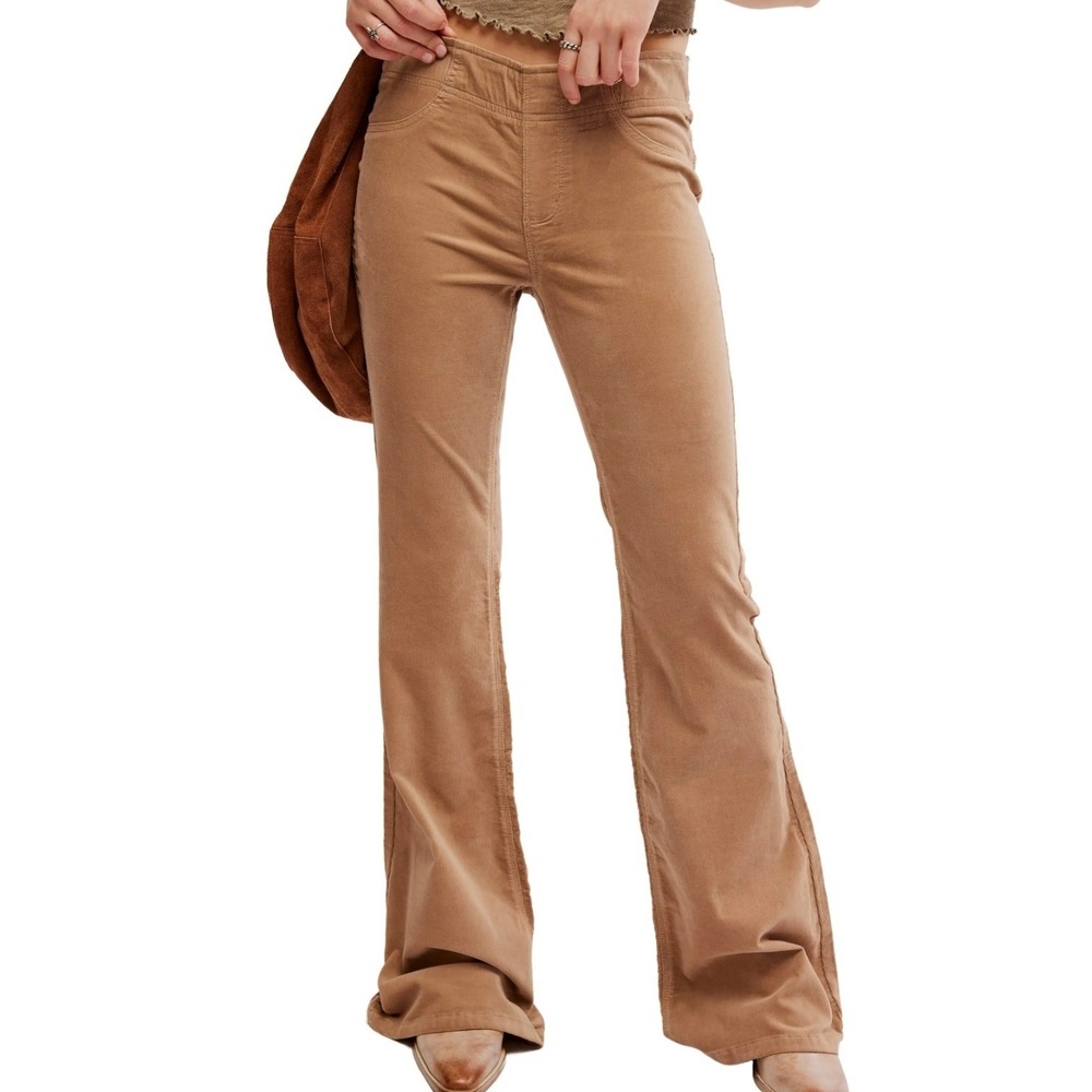 Free People Penny Corduroy Flare Pants Women S Brown Excellent Boho 70s Side Zip